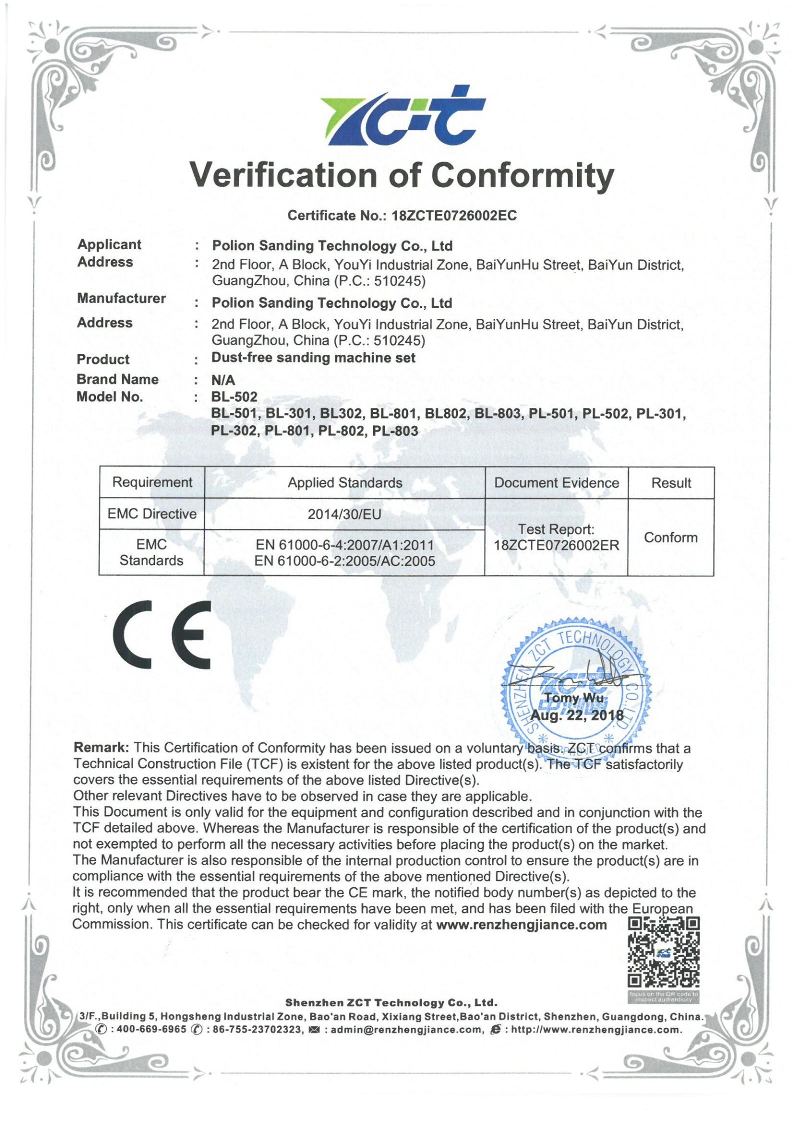 Κίνα Polion Sanding Technology Co., LTD Πιστοποιήσεις